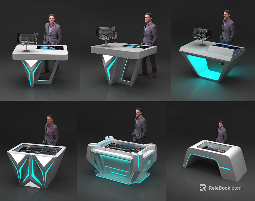 Futuristic Modern Control Console Designs With Blue Illuminated Edges And Tech Panels 3d model 