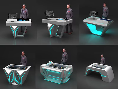 Futuristic Modern Control Console Designs With Blue Illuminated Edges And Tech Panels 3d model