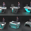 Futuristic Modern Control Console Designs With Blue Illuminated Edges And Tech Panels