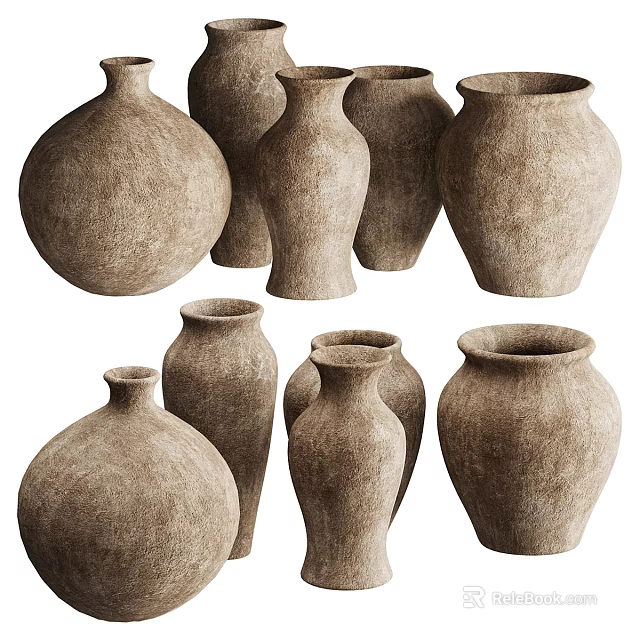Decorative Ceramic Vessels With Various Shapes And Textured Earthy Surfaces 3d model 