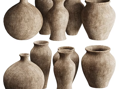 Decorative Ceramic Vessels With Various Shapes And Textured Earthy Surfaces 3d model