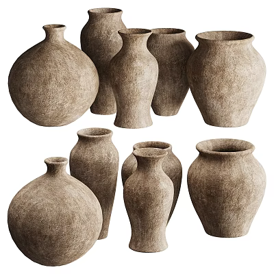 Decorative Ceramic Vessels With Various Shapes And Textured Earthy Surfaces 3d model