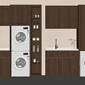 Functional Wooden Balcony Cabinets With Laundry Area Washing Machines And Storage