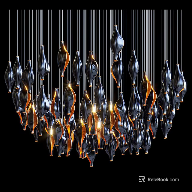 Modern Artistic Chandelier With Streamlined Black And Gold Hanging Illuminated Design 3d model 