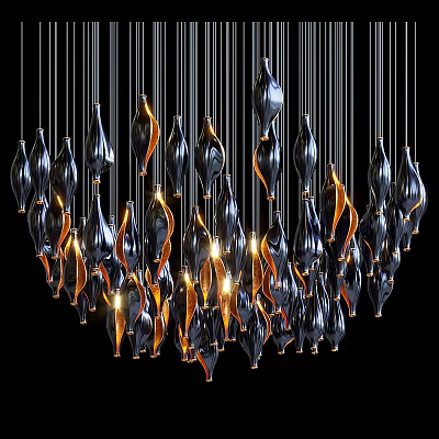 Modern Artistic Chandelier With Streamlined Black And Gold Hanging Illuminated Design 3d model