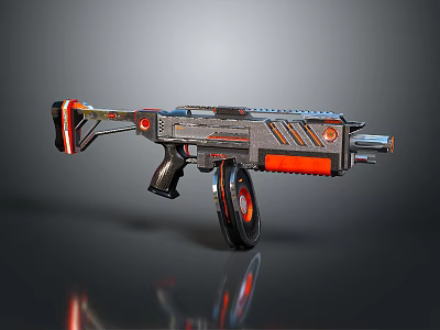 Futuristic Sci Fi Weapon Design With Black Red And Silver Metallic Parts 3d model