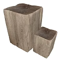 Solid Wood Square Stools With Natural Textured Surface In Different Sizes 3d model