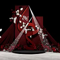 Red Themed Wedding Stage Decor With Musical Note And White Red Flowers
