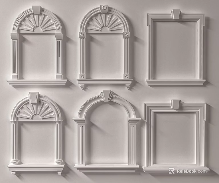 Six White Hardware Tools Decorative Frames With Various Arch Rectangular Designs For Home 3d model 