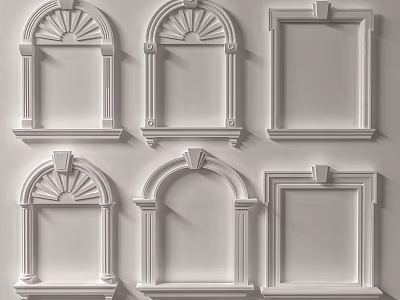 Six White Hardware Tools Decorative Frames With Various Arch Rectangular Designs For Home 3d model