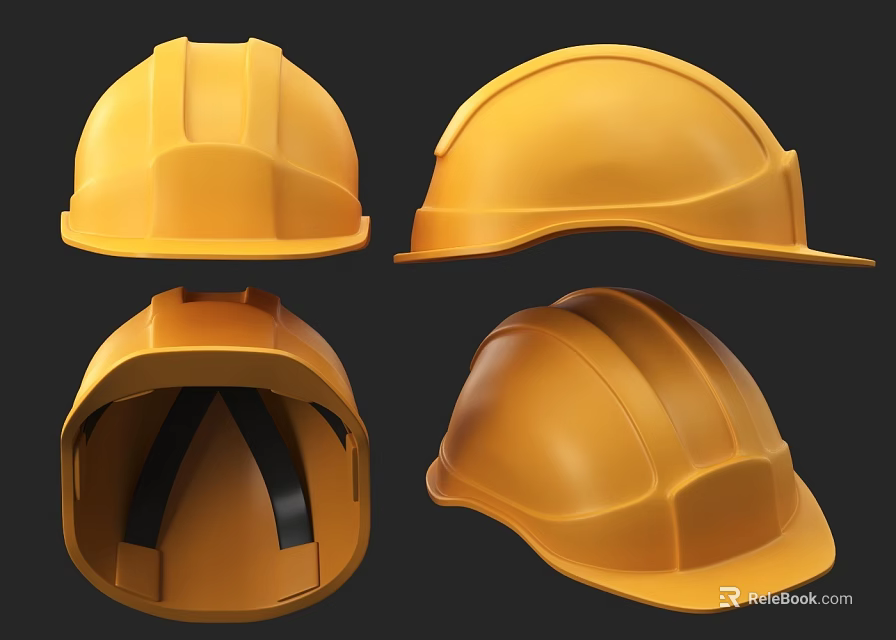 Yellow Safety Helmet Design Shown From Different Angles With Protective Features 3d model 
