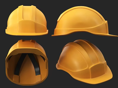 Yellow Safety Helmet Design Shown From Different Angles With Protective Features 3d model