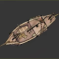 Wooden Ship Model With Detailed Masts Intricate Rigging And Green Base
