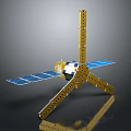 Detailed Spacecraft Model With Golden Frame Structure And Blue Solar Panels 3d model