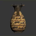 Carved Decorative Pottery Jug with Intricate Traditional Patterns and Ornate Handle