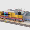Black Rock & Bowl Building Exterior With Bowling Pins Ball Red Awnings And Parking Lot
