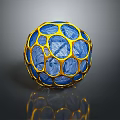 Golden Mesh Spherical Structure With Blue Interior And Reflective Surface 3d model