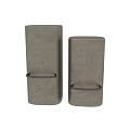 Sleek Cylindrical Bar Stools With Metallic Brass Finish And Black Circular Handles