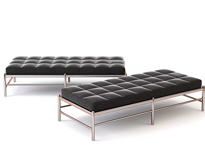 Two Modern Black Upholstered Sofa Benches With Metal Frame And Comfortable Cushions 3d model