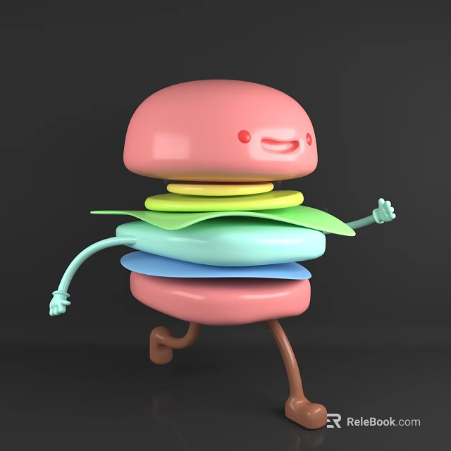 Cartoon Hamburger With Pink Bun Colorful Layers Arms Legs Smiling Face Running Pose 3d model 