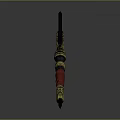 Fantasy Axe Weapon with Black Gold Decoration Red Handle and Fiery Blade 3D Render Design