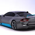 BMW Concept Car With Gray Body Blue Accents And Sporty Aerodynamic Design