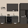 Modern Laundry Room with Washer Dryer Gray Cabinets Sink and Storage
