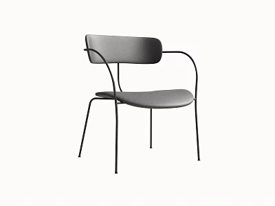 Modern Minimalist Dining Chair with Gray Upholstered Seat Backrest and Black Metal Frame 3d model