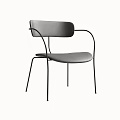 Modern Minimalist Dining Chair with Gray Upholstered Seat Backrest and Black Metal Frame