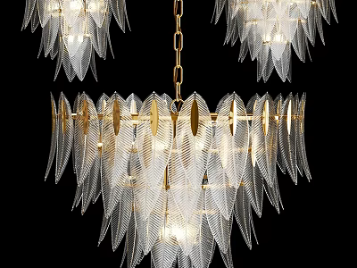 Elegant Modern Feather Shaped Glass Chandelier With Gold Metal Frame Design 3d model