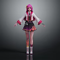 Anime Style Character With Pink Hair And Mythical Creature Inspired Tattoos In White Outfit