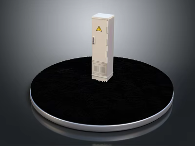 White Computer Cabinet With Warning Sign On Black Circular Platform 3d model