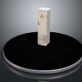 White Computer Cabinet With Warning Sign On Black Circular Platform