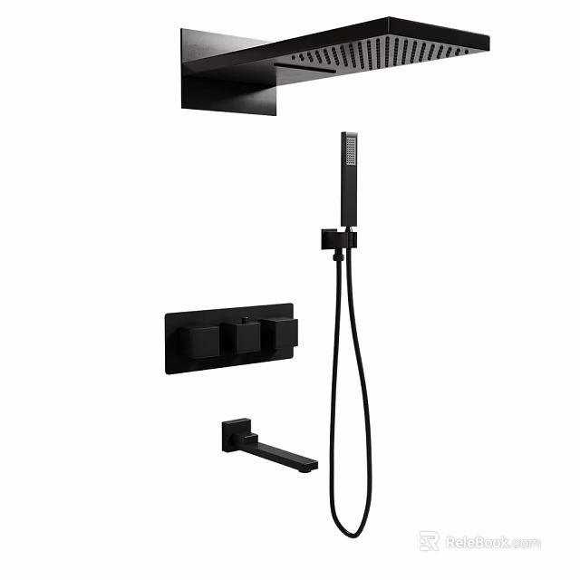 Black Modern Shower Faucet With Fixed Head Handheld Sprayer And Control Handles 3d model 