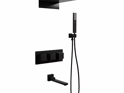 Black Modern Shower Faucet With Fixed Head Handheld Sprayer And Control Handles 3d model