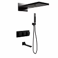 Black Modern Shower Faucet With Fixed Head Handheld Sprayer And Control Handles