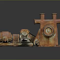 Rusty Industrial Machinery With Pipes And Metal Components On Black Surface