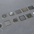 Various Designed Floor Drains With Multiple Shapes And Grate Patterns In Metal Finish