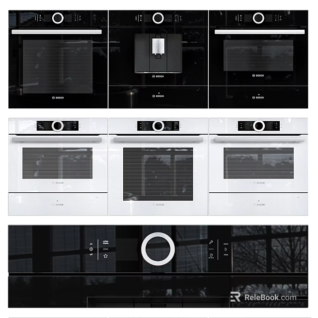 Modern Built in Kitchen Appliances With Ovens Stoves And Control Panels 3d model 