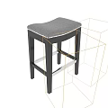 Modern Black Bar Stool With Gray Tufted Seat Wooden Legs And Metal Crossbar