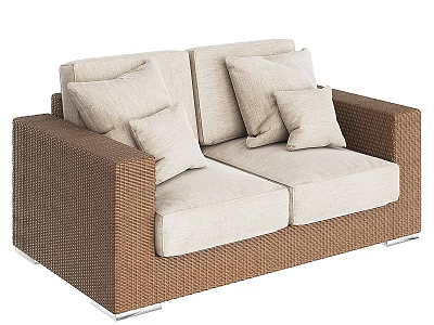 Outdoor Sofa With Brown Rattan Frame And Beige Cushions In Modern Design 3d model