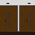Brown Wooden Double Doors With Black Frames Vertical Wood Grain And Metal Handles
