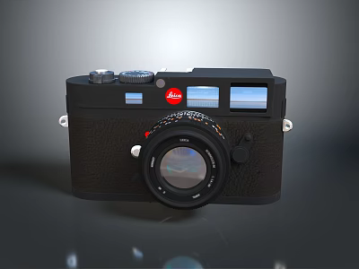 Black Leica Camera With Vintage Design Classic Lens And Red Logo 3d model