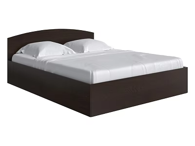 Modern Double Bed With Dark Wooden Frame White Mattress And Two Pillows 3d model