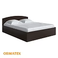 Modern Double Bed With Dark Wooden Frame White Mattress And Two Pillows