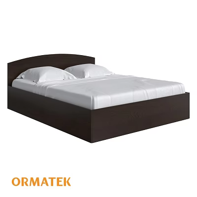 Modern Double Bed With Dark Wooden Frame White Mattress And Two Pillows 3d model
