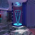 Modern Clubhouse Interior Design With Hexagonal Ceiling Neon Lighting And Reception Desk