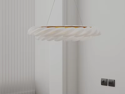 White Spiral Chandelier With Gold Frame In Room With White Walls And Blinds 3d model