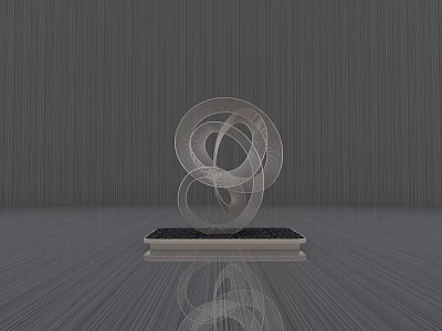 Modern Metal Sculpture With Interlocking Circular Rings On Black Base And Floor Reflection 3d model