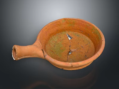 Antique Terracotta Vessel With Long Spout Cracks And Green Patina 3d model